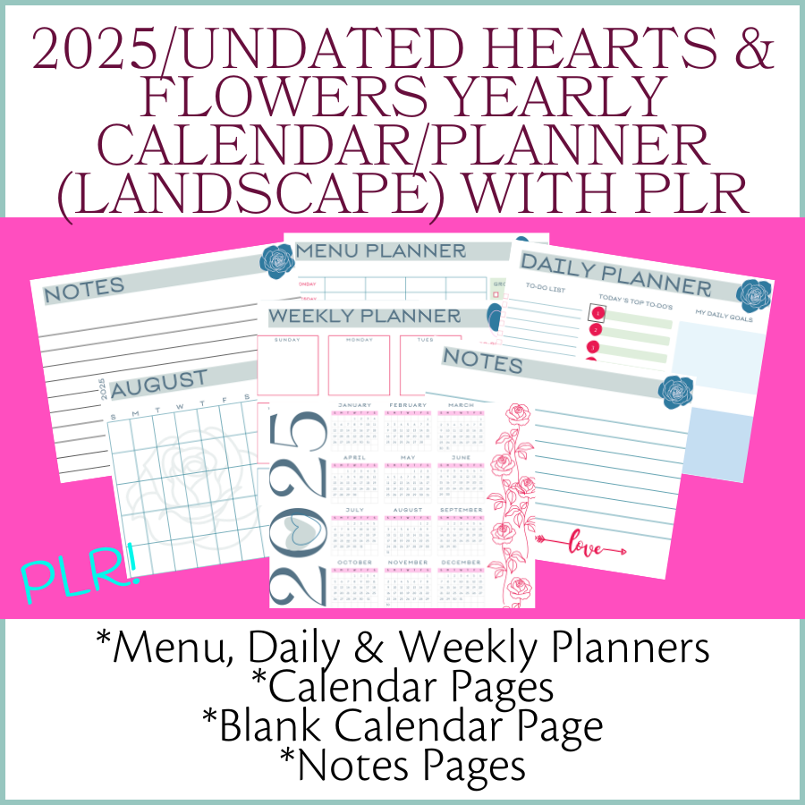 Hearts & Flowers Undated Monthly Calendar/Planner with PLR