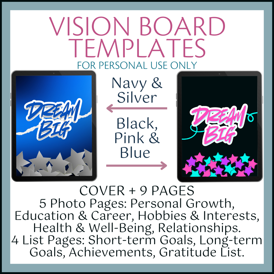 Vision Board Templates  - Black, Pink, Blue